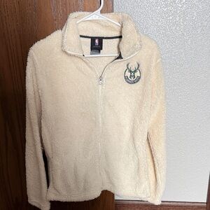 NBA Bucks Cream Fleece Zip-Up Jacket